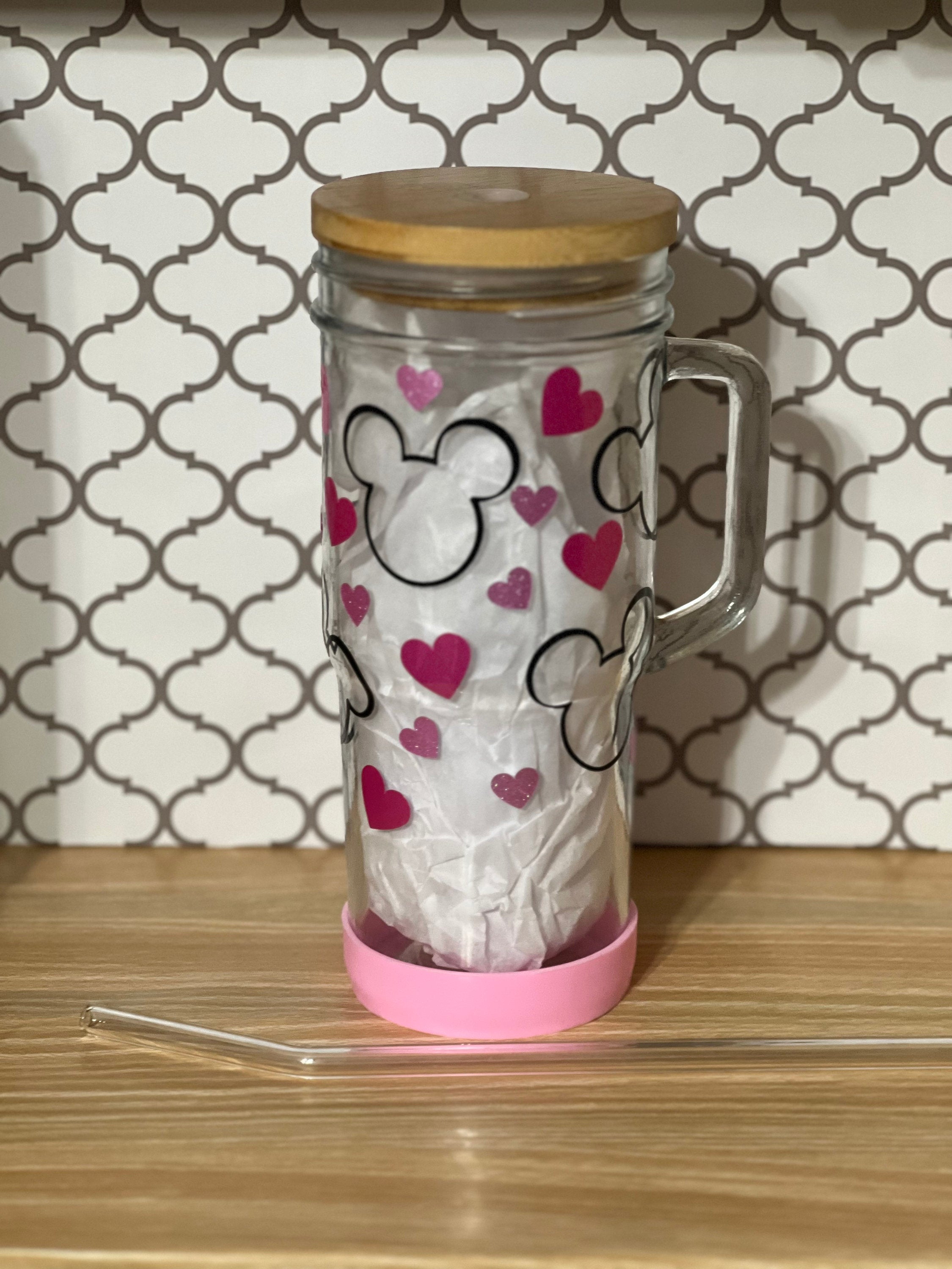 Mickey Shape 24oz Glass Cup with Handle