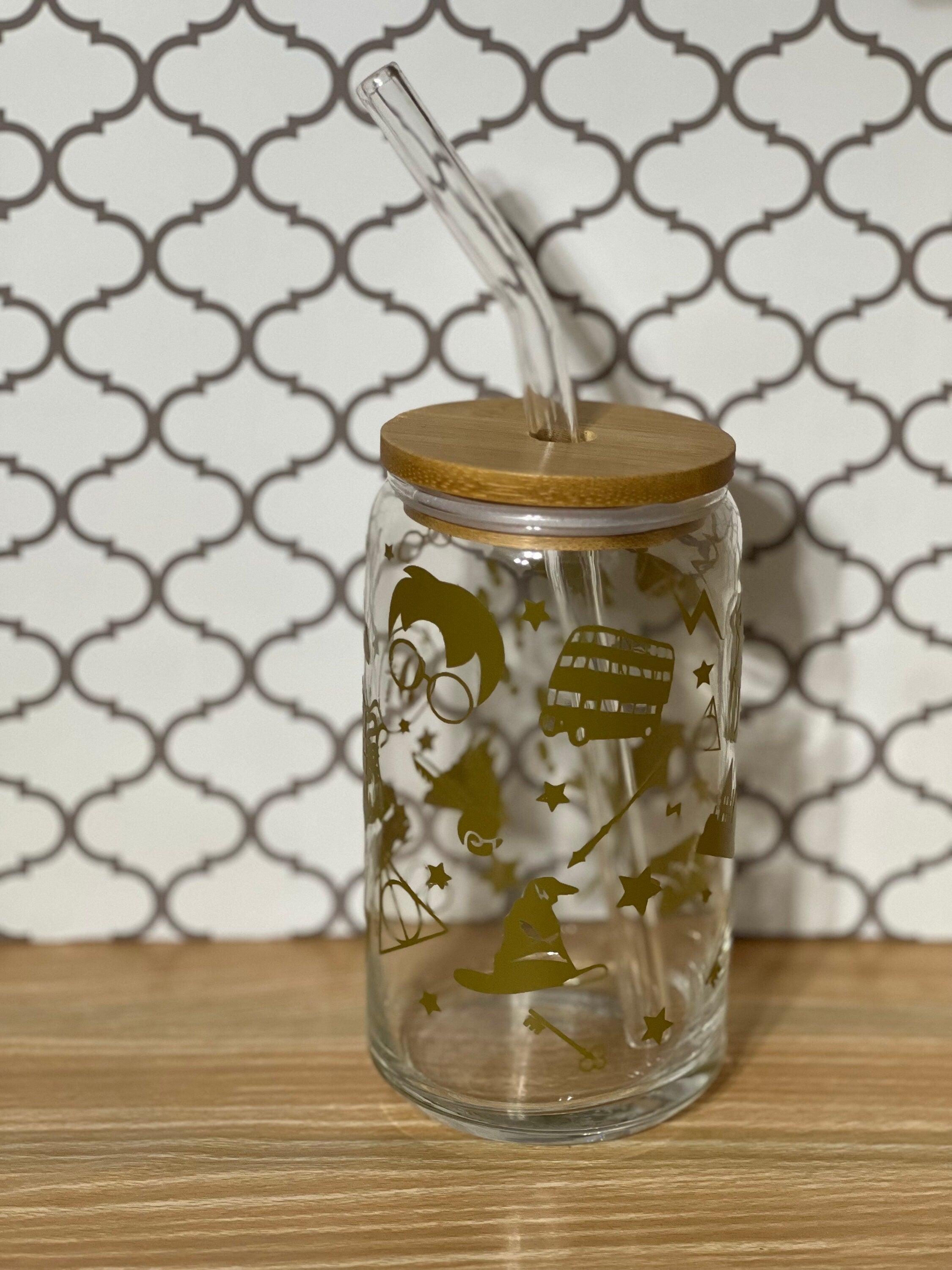 Magic Wizard Glass Cup with Bamboo Lid & Glass Straw – 16oz Spellbound Tumbler