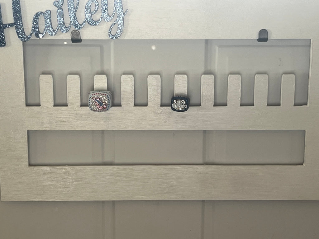 Custom Cheerleading Ring & Medal Holder – 18x11 Wood Display