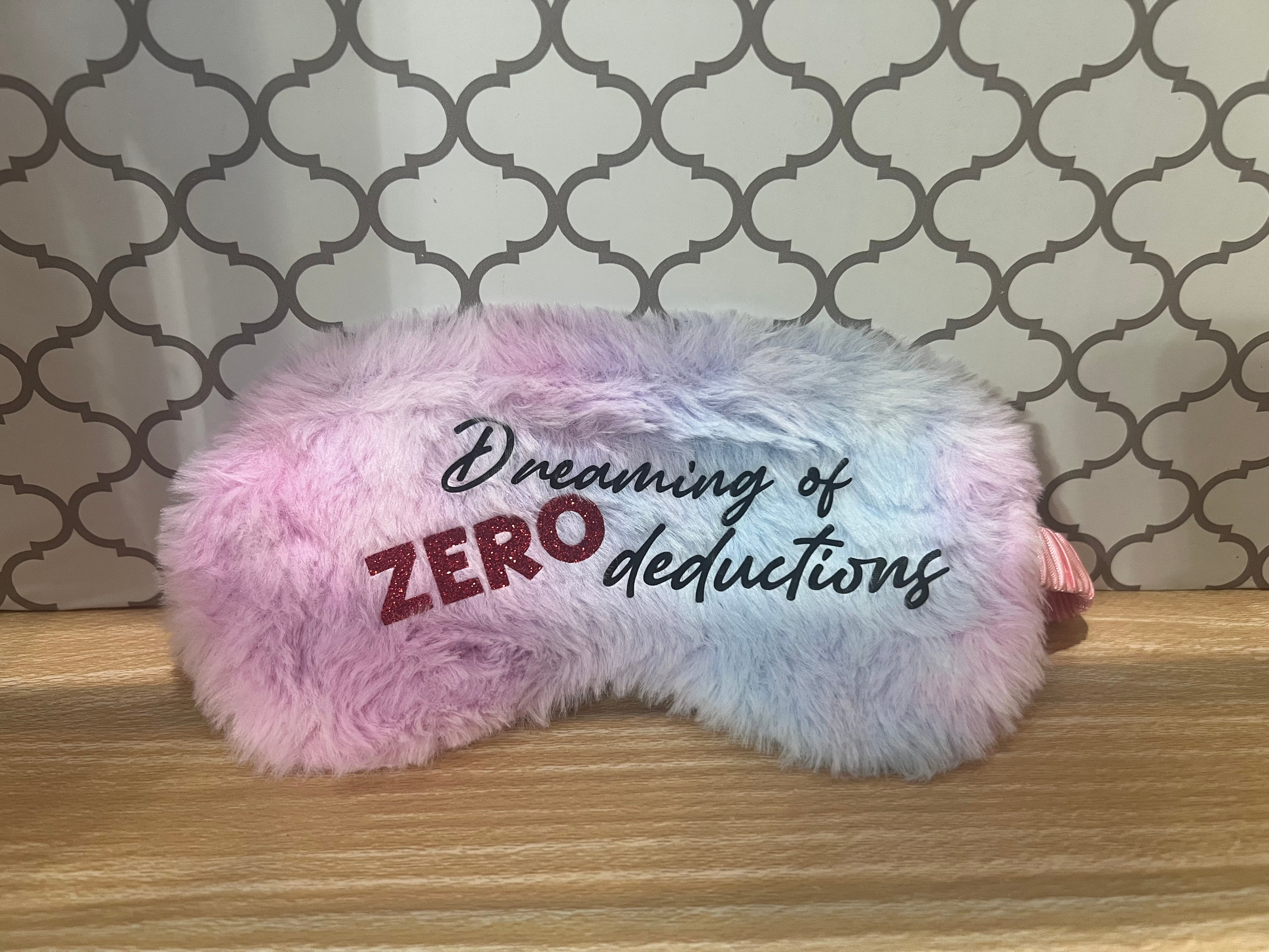 Fuzzy Rainbow Cheer Sleep Mask – Wake Up & Hit Zero | Dreaming of Zero Deductions