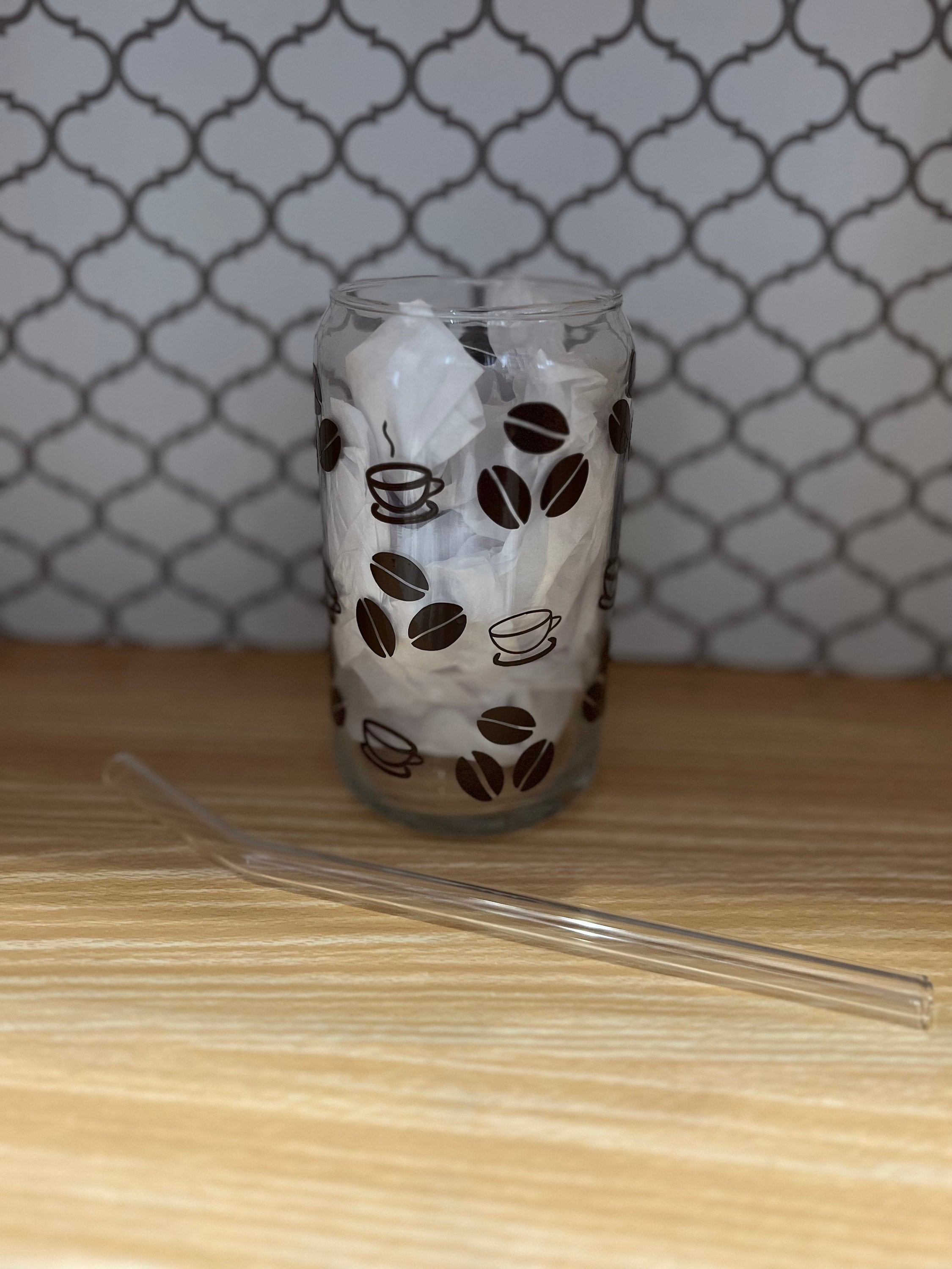 16oz Iced Coffee Glass Cup with Bamboo Lid & Glass Straw – Reusable Aesthetic Tumbler for Coffee Lovers
