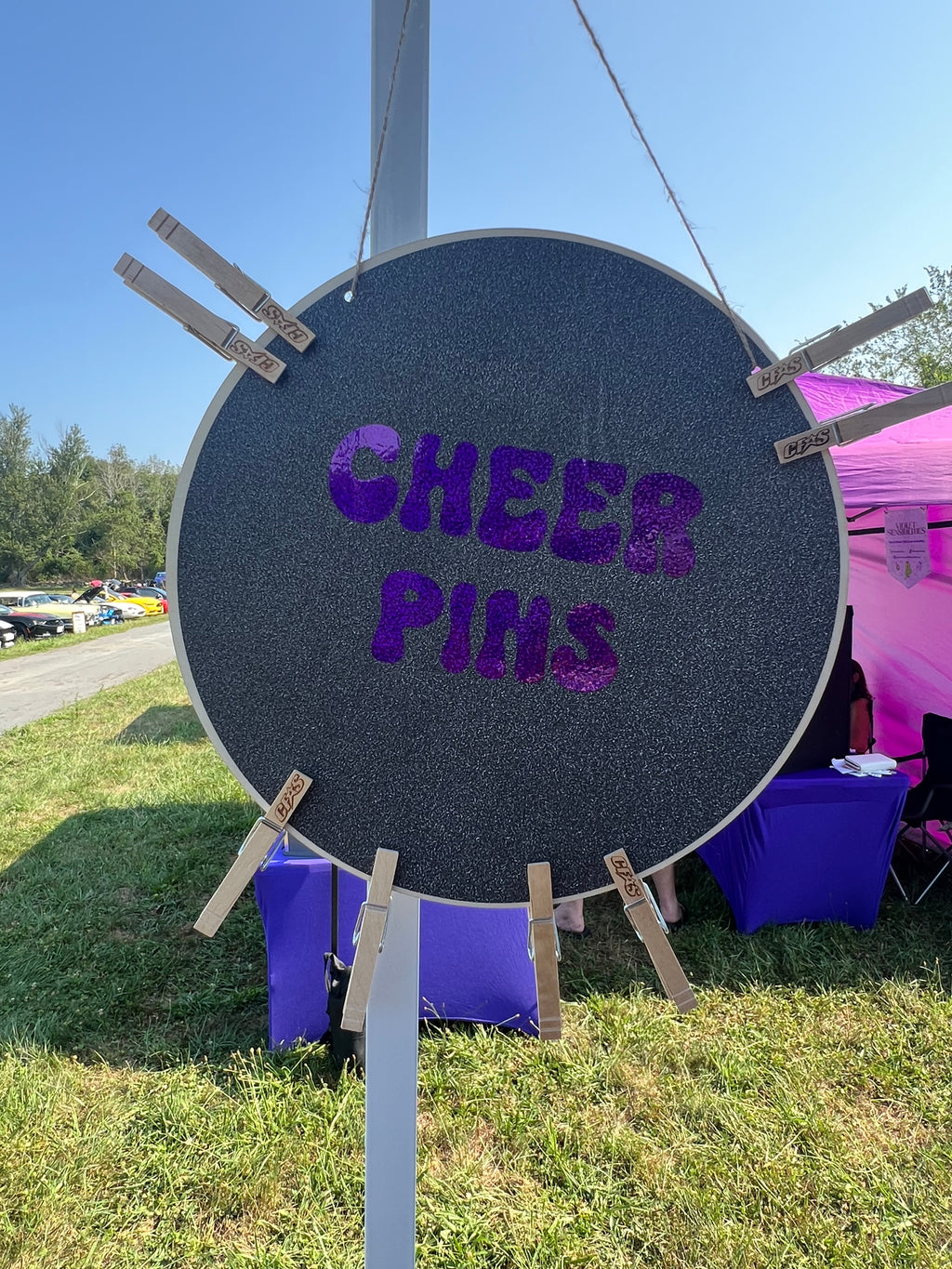 Personalized Cheer Pin Holder – 12” Round Wooden Display
