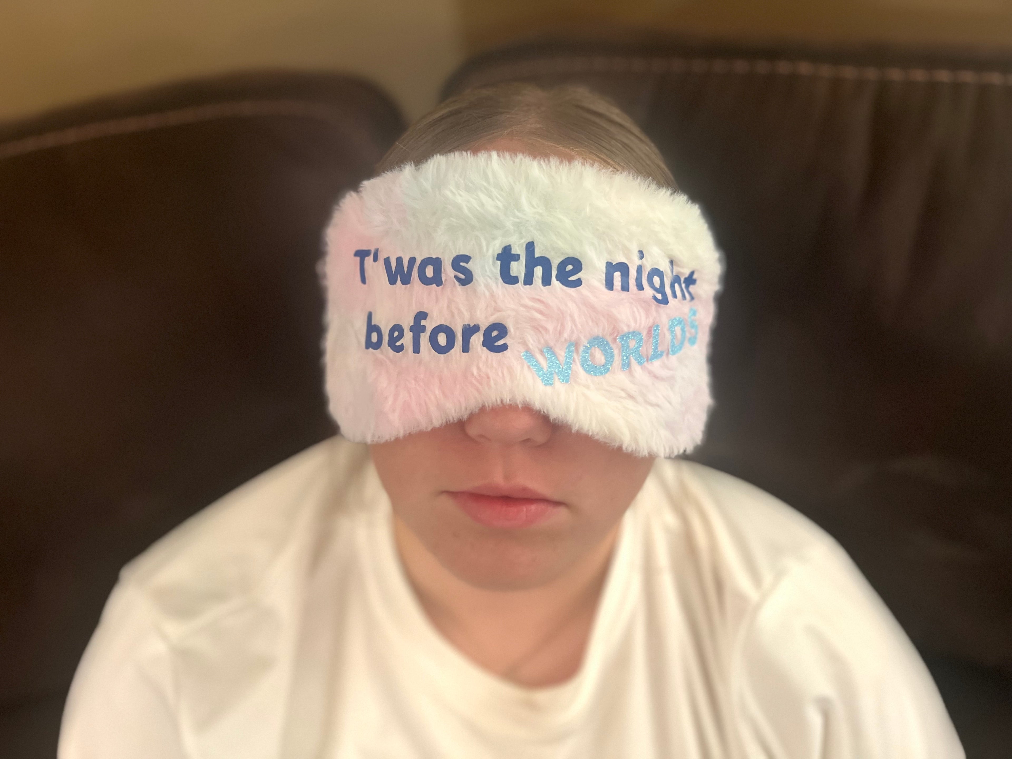 Fuzzy Rainbow Cheer Sleep Mask – Wake Up & Hit Zero | Dreaming of Zero Deductions