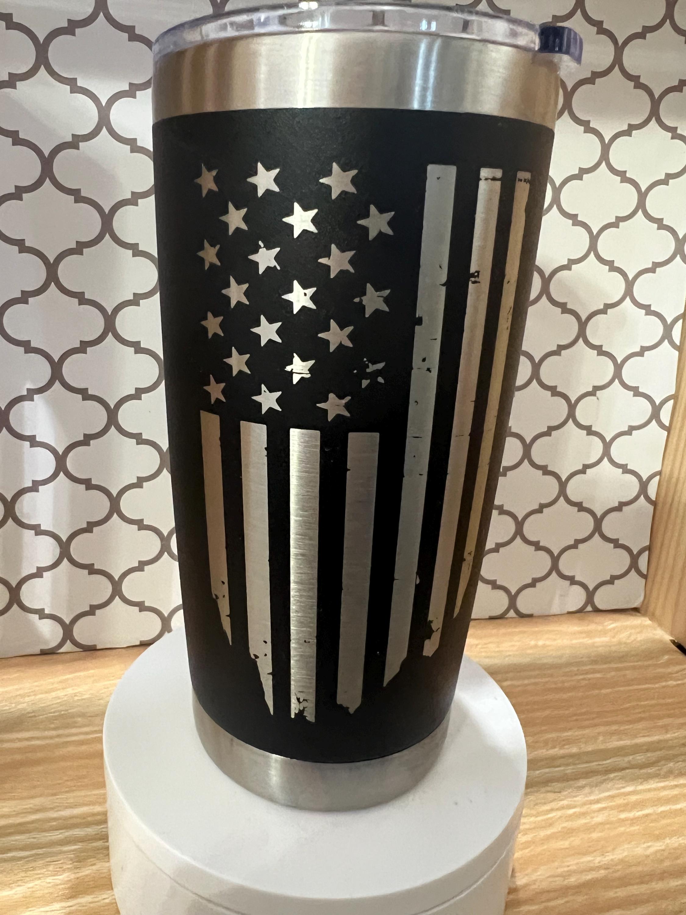 20oz Stainless Steel Engraved American Flag Tumbler – USA Patriotic Insulated Travel Mug