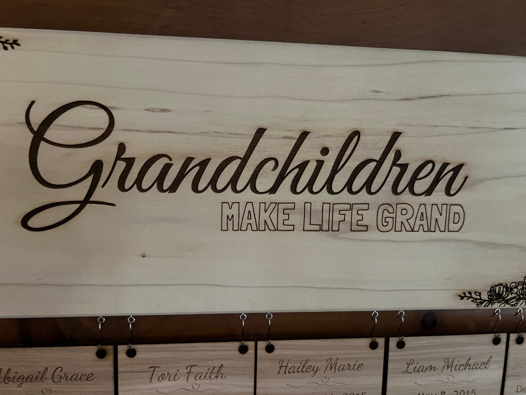Personalized “Grandchildren Make Life Grand” Hanging Sign – Custom Grandkids Name & Birthdate Family Sign