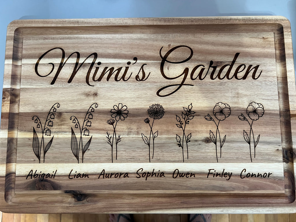 Personalized Grandparent Birth Flower Cutting Board | Custom Grandma or Grandpa Gift with Grandchildren Names