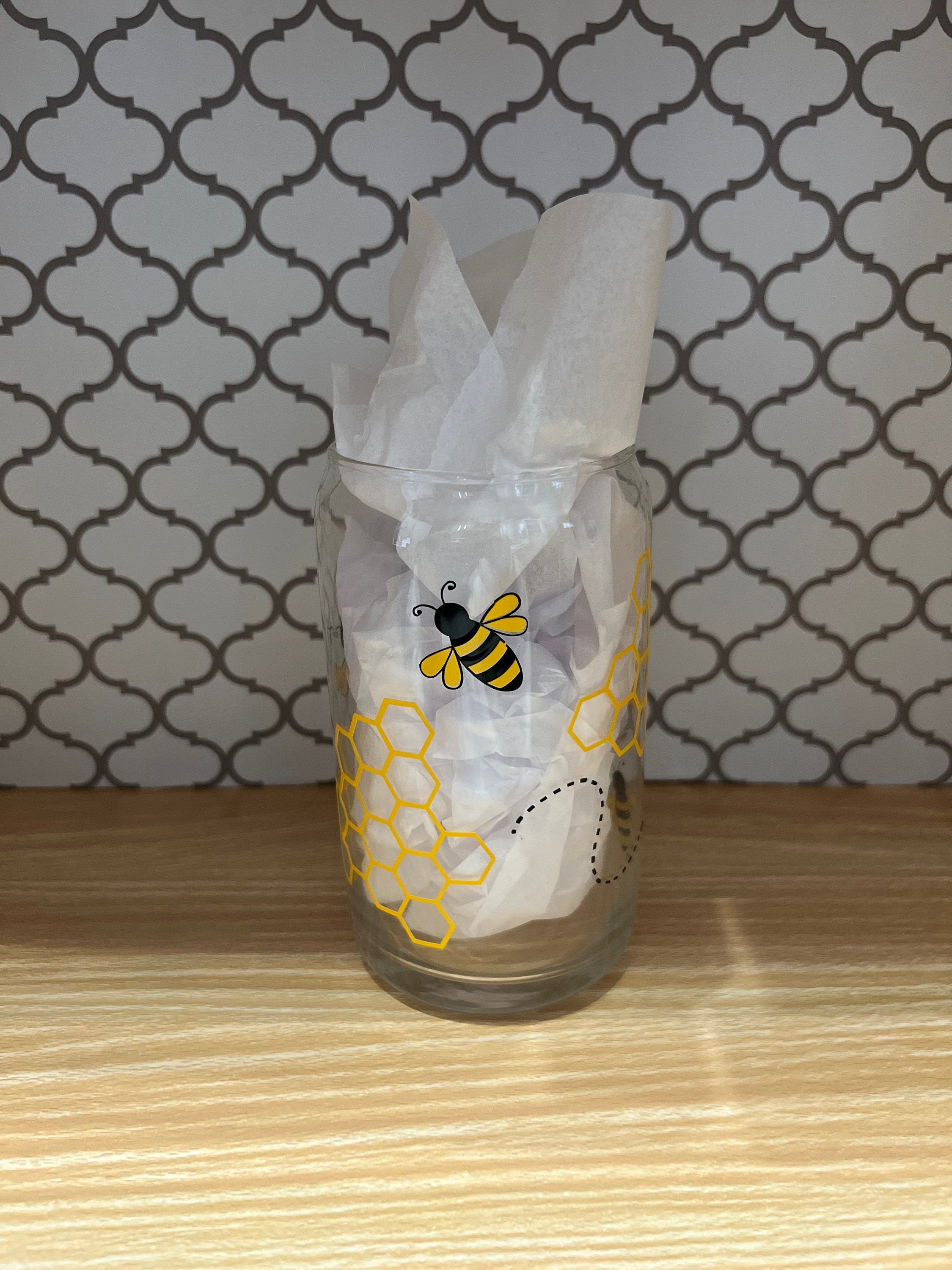Honeycomb Glass Can 16oz – Aesthetic Iced Coffee Cup & Cold Drink Tumbler