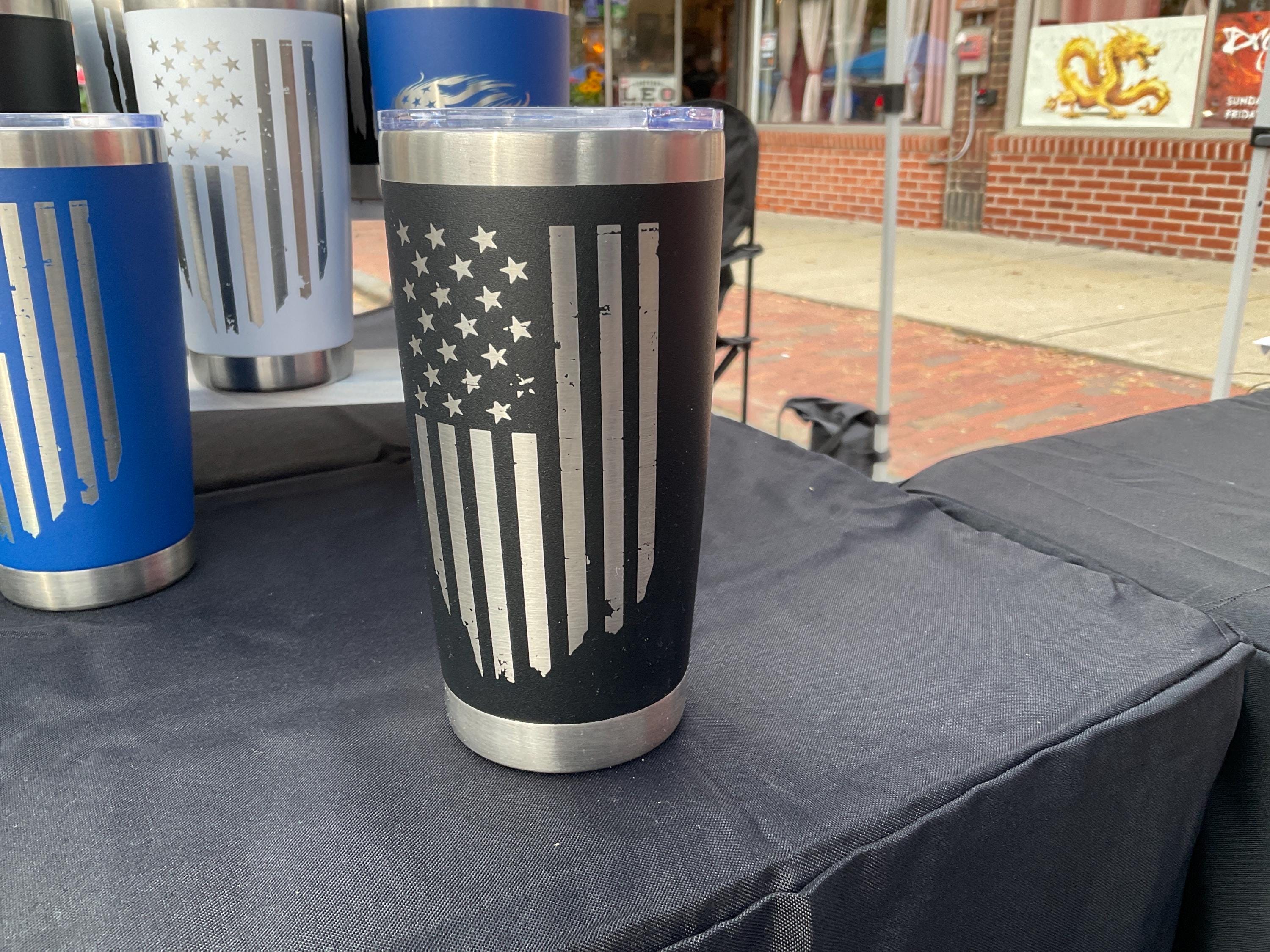 20oz Stainless Steel Engraved American Flag Tumbler – USA Patriotic Insulated Travel Mug