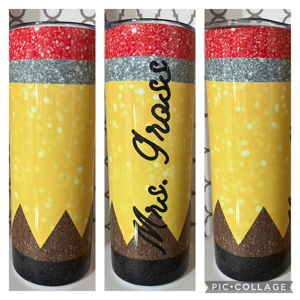 20oz Personalized Teacher Pencil Tumbler – Custom Name Teacher Gift