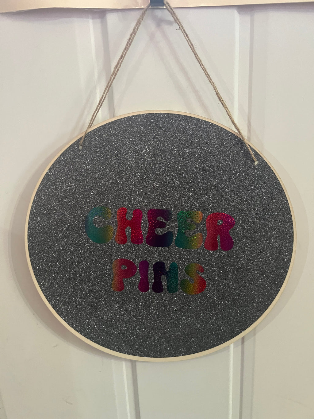 Personalized Cheer Pin Holder – 12” Round Wooden Display