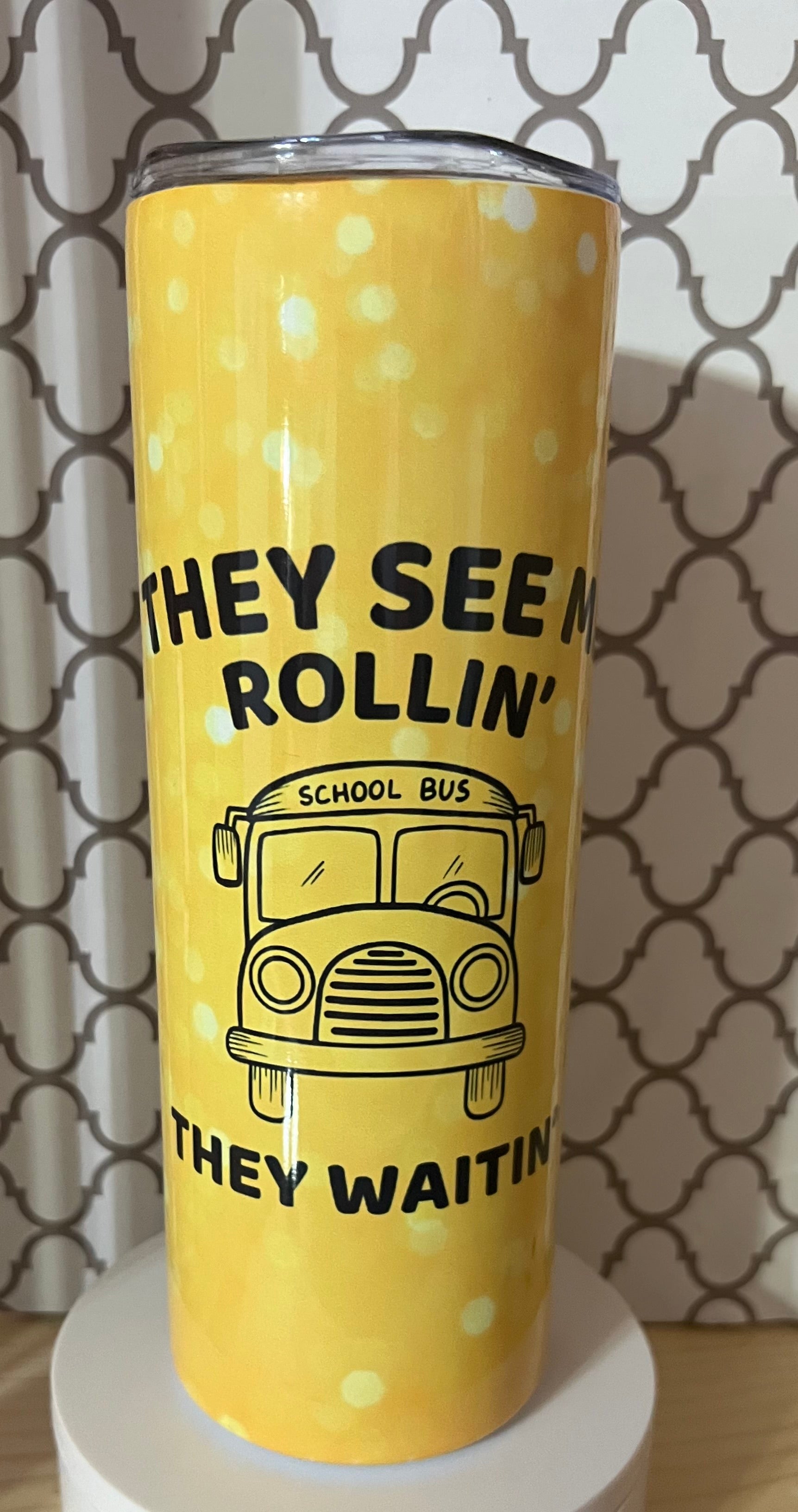 Personalized Bus Driver Tumbler – “They See Me Rollin’” Funny Bus Driver Gift with Name – 20oz Skinny Tumbler