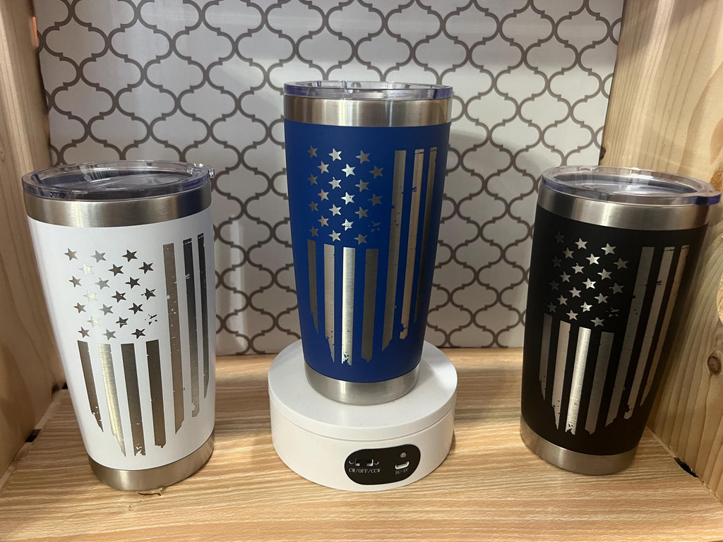 20oz Stainless Steel Engraved American Flag Tumbler – USA Patriotic Insulated Travel Mug