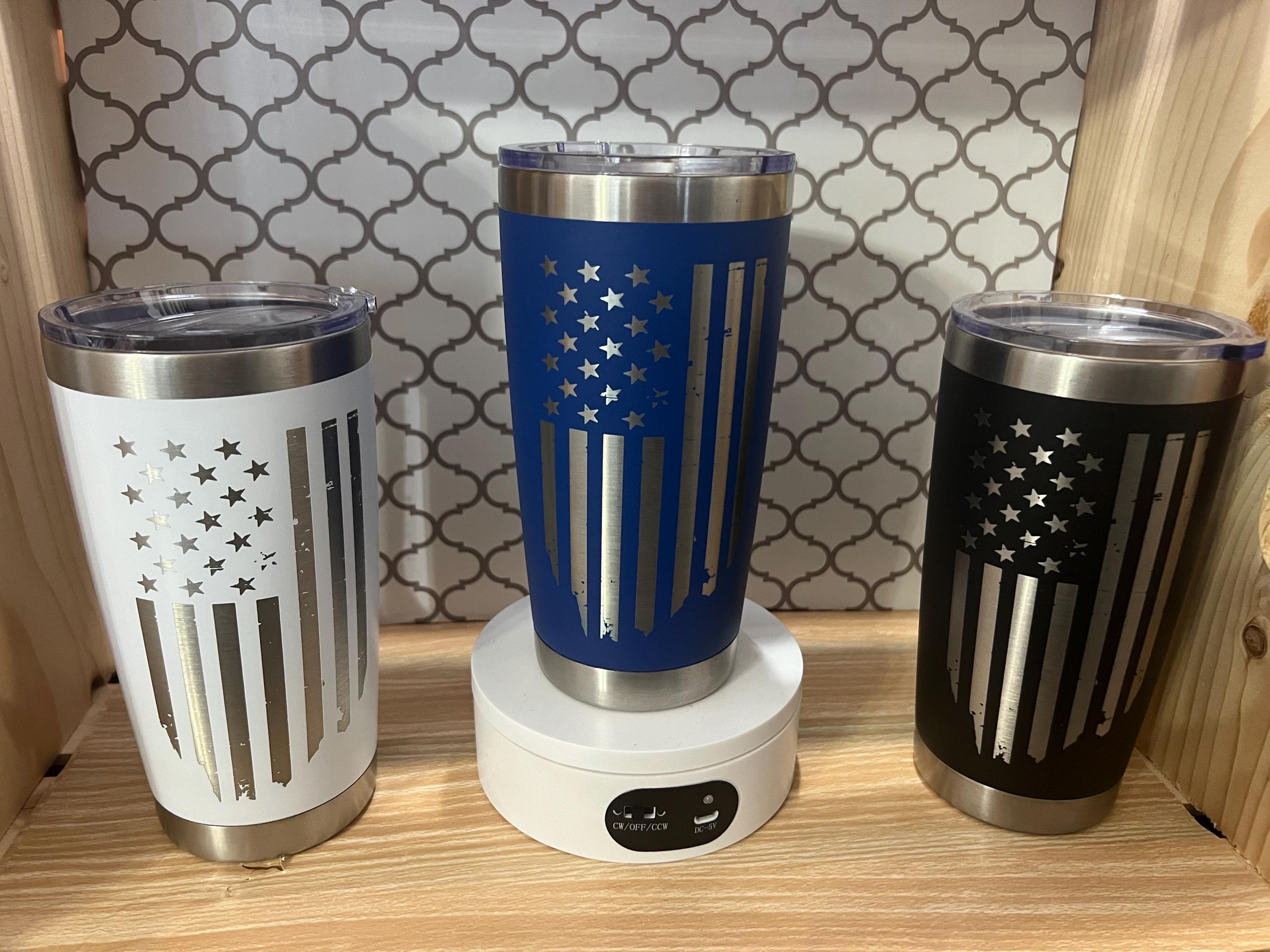 20oz Stainless Steel Engraved American Flag Tumbler – USA Patriotic Insulated Travel Mug