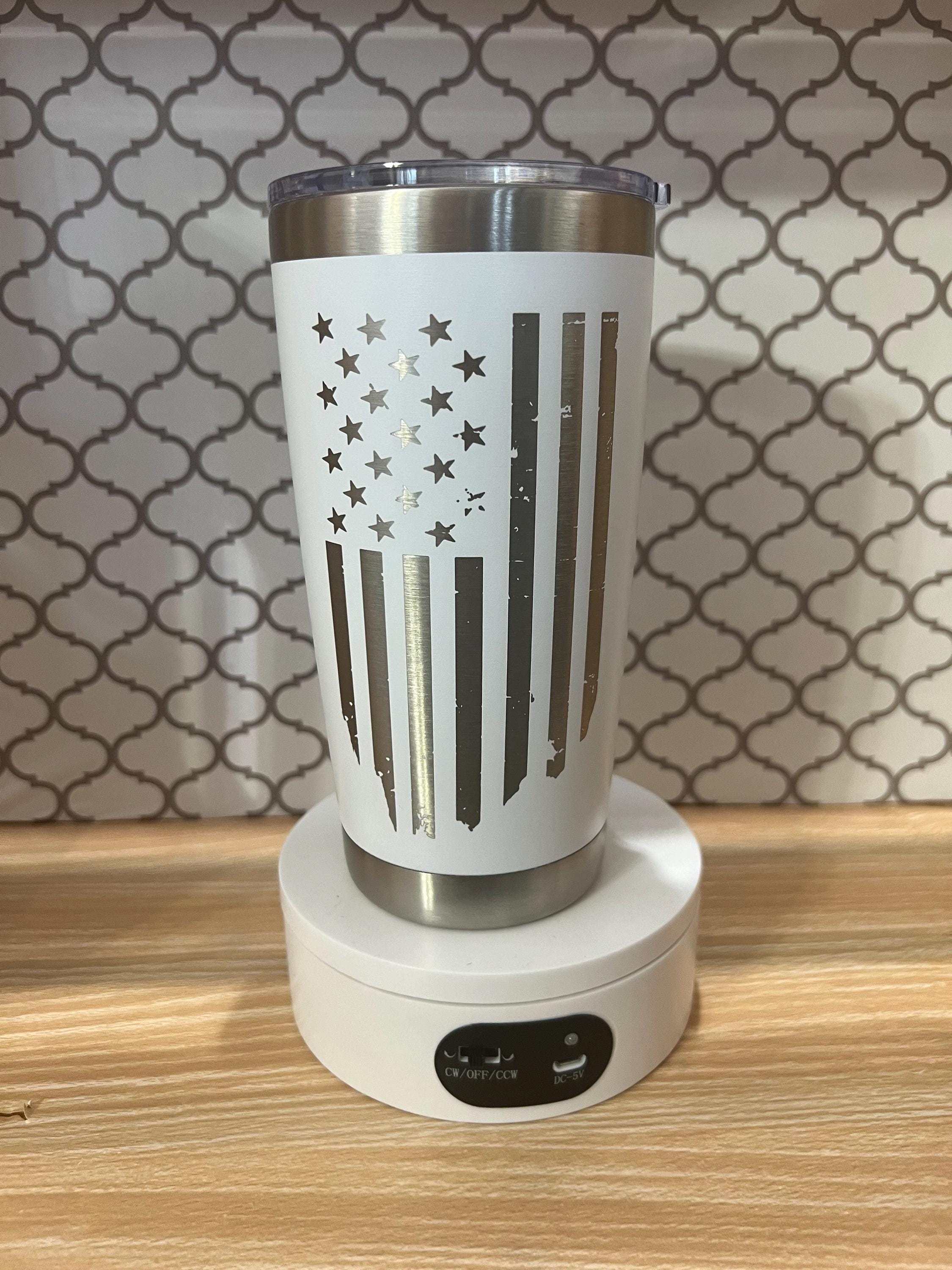 20oz Stainless Steel Engraved American Flag Tumbler – USA Patriotic Insulated Travel Mug