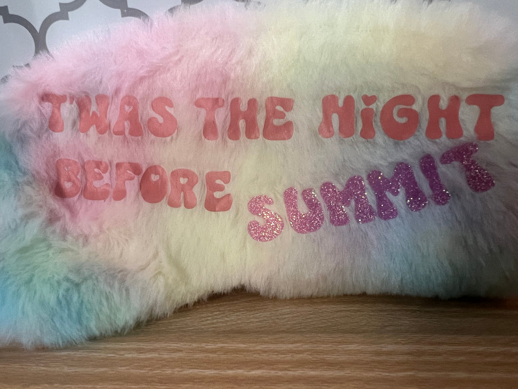 Fuzzy Rainbow Cheer Sleep Mask – Wake Up & Hit Zero | Dreaming of Zero Deductions