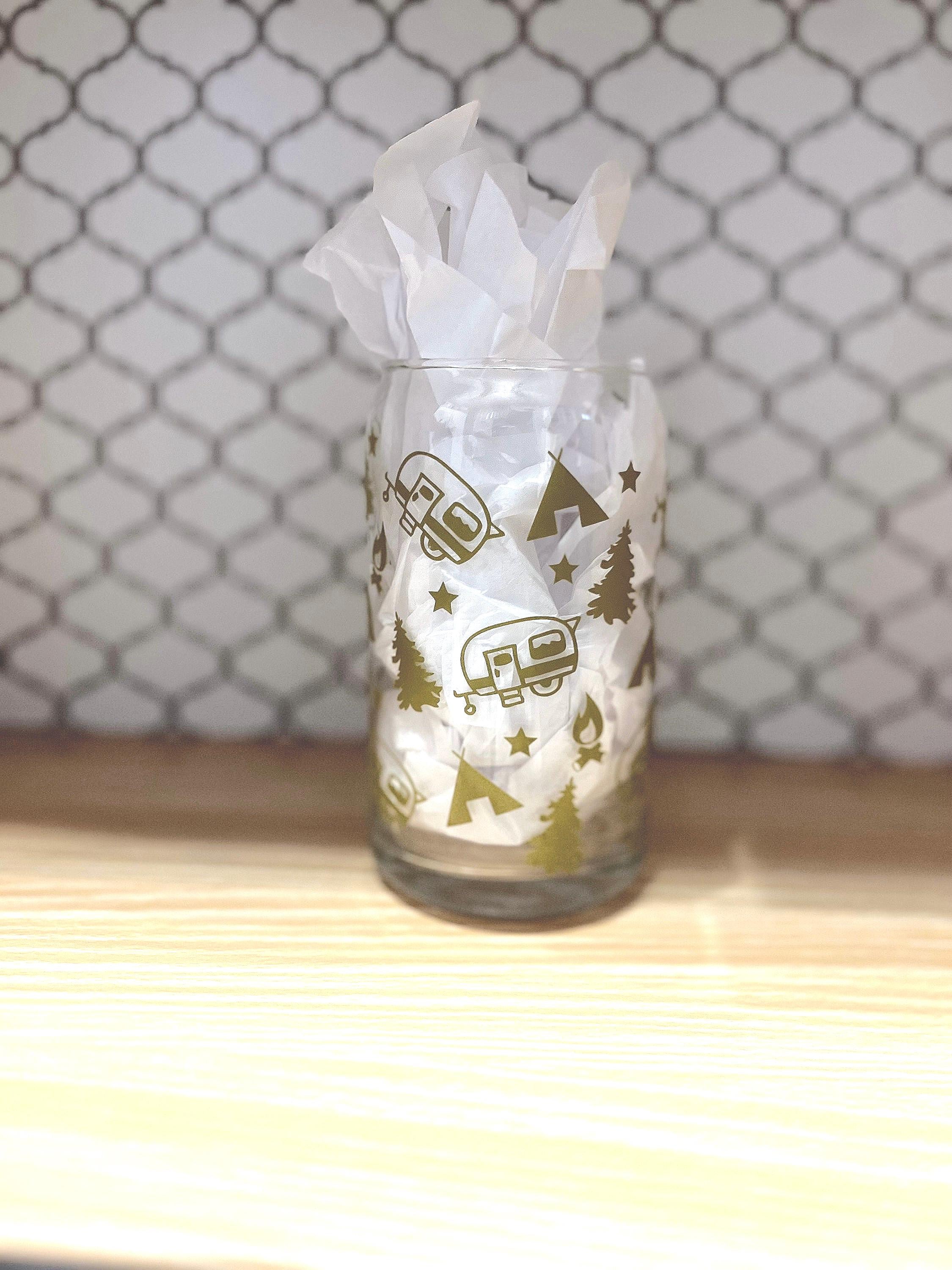 16oz Camping Glass Soda Can Cup with Bamboo Lid & Straw – Star Design Iced Coffee Cup