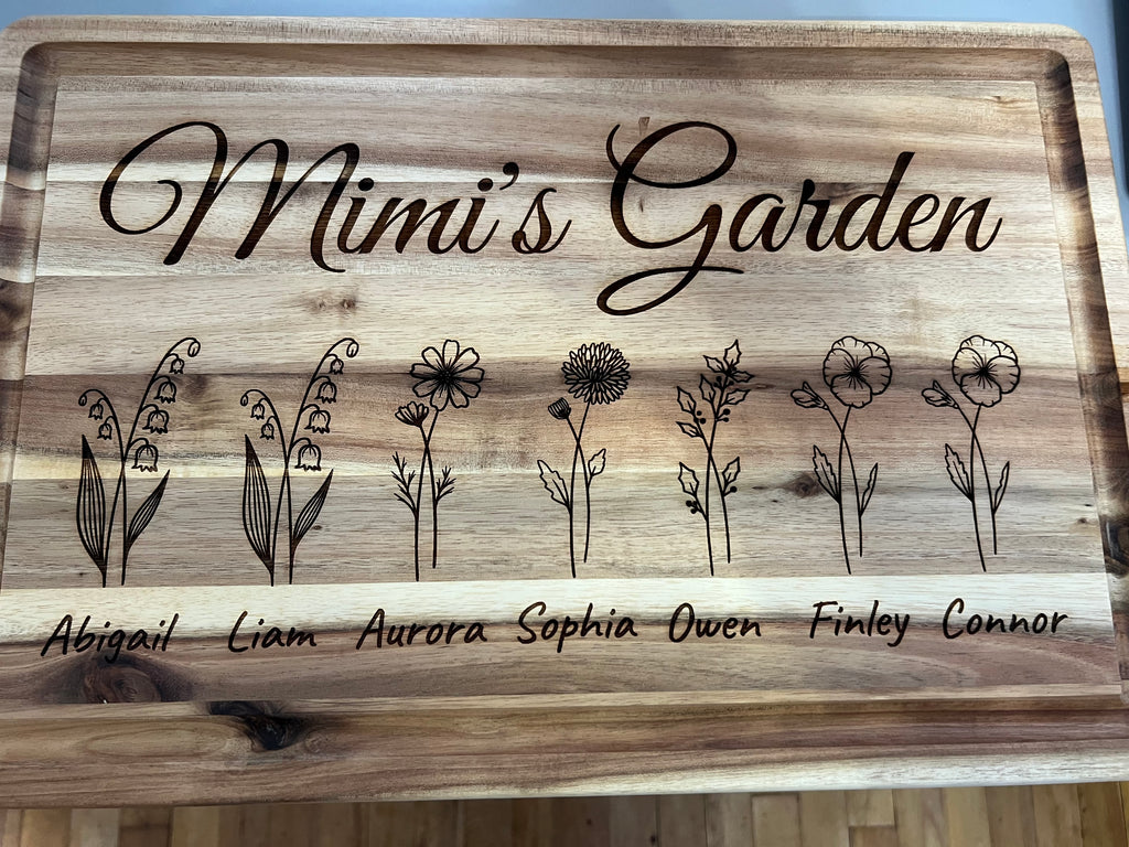 Personalized Grandparent Birth Flower Cutting Board | Custom Grandma or Grandpa Gift with Grandchildren Names