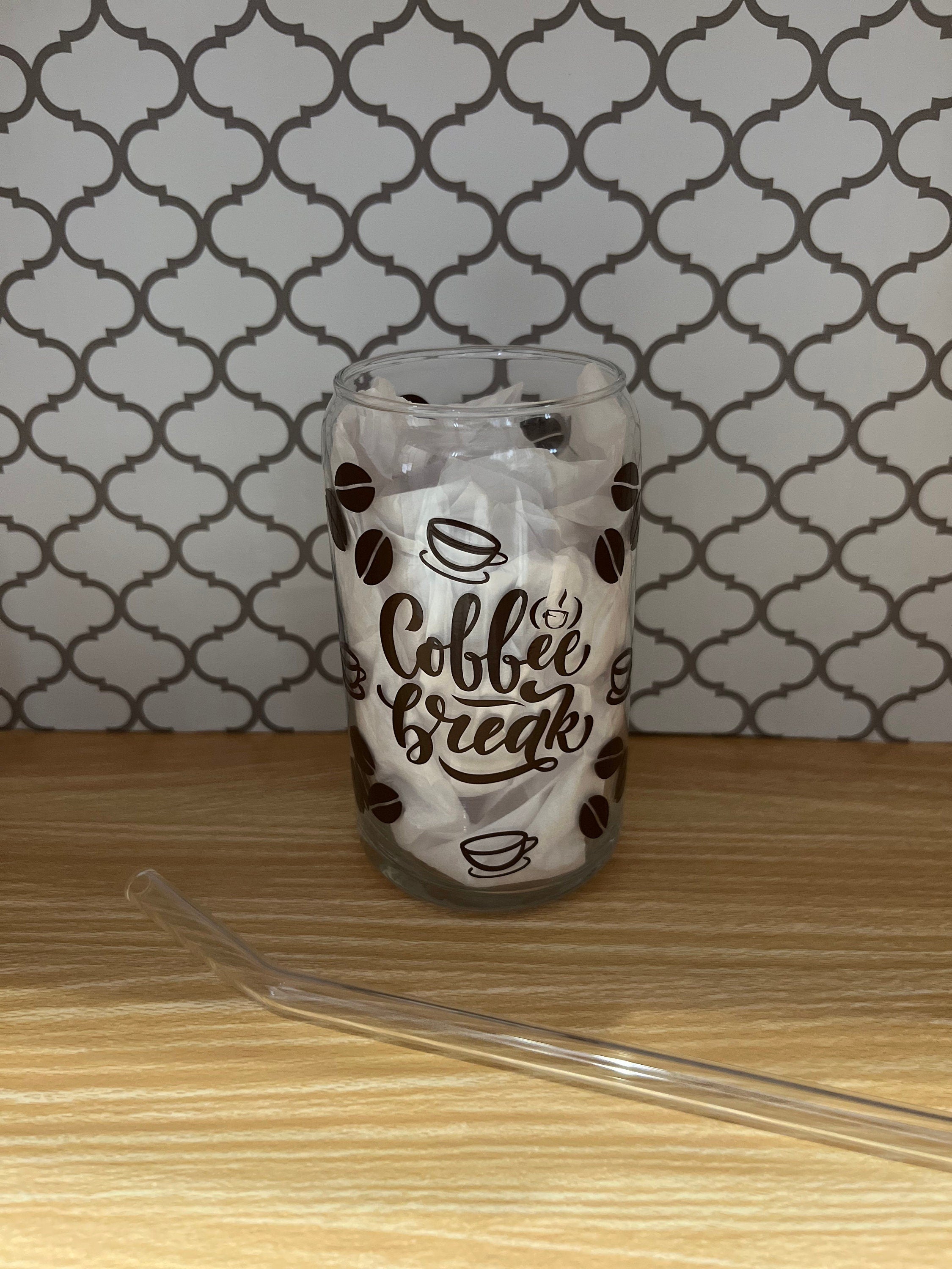 16oz Iced Coffee Glass Cup with Bamboo Lid & Glass Straw – Reusable Aesthetic Tumbler for Coffee Lovers