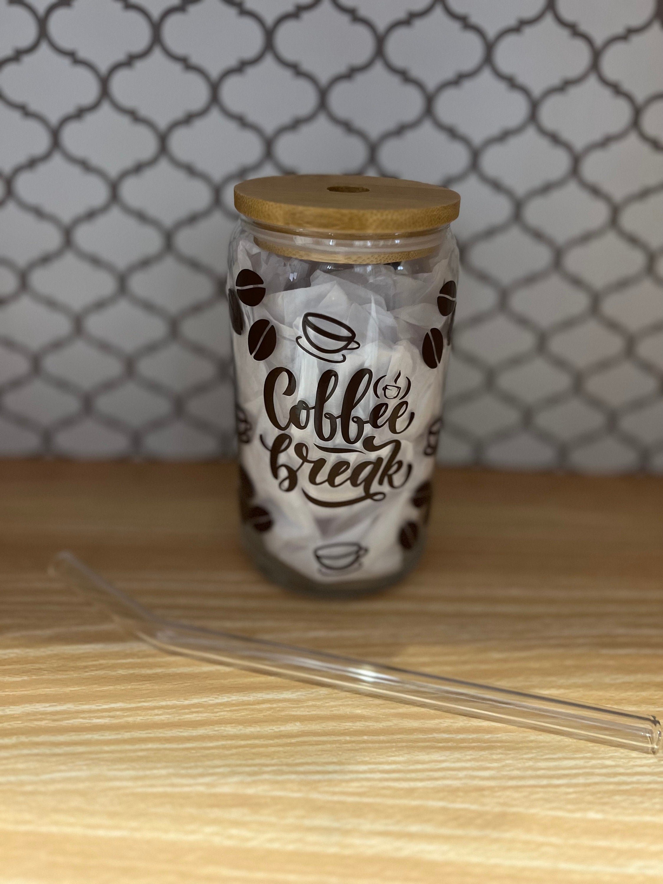 16oz Iced Coffee Glass Cup with Bamboo Lid & Glass Straw – Reusable Aesthetic Tumbler for Coffee Lovers