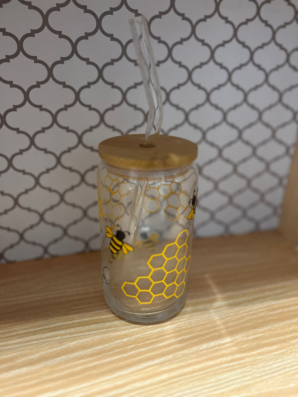 Honeycomb Glass Can 16oz – Aesthetic Iced Coffee Cup & Cold Drink Tumbler