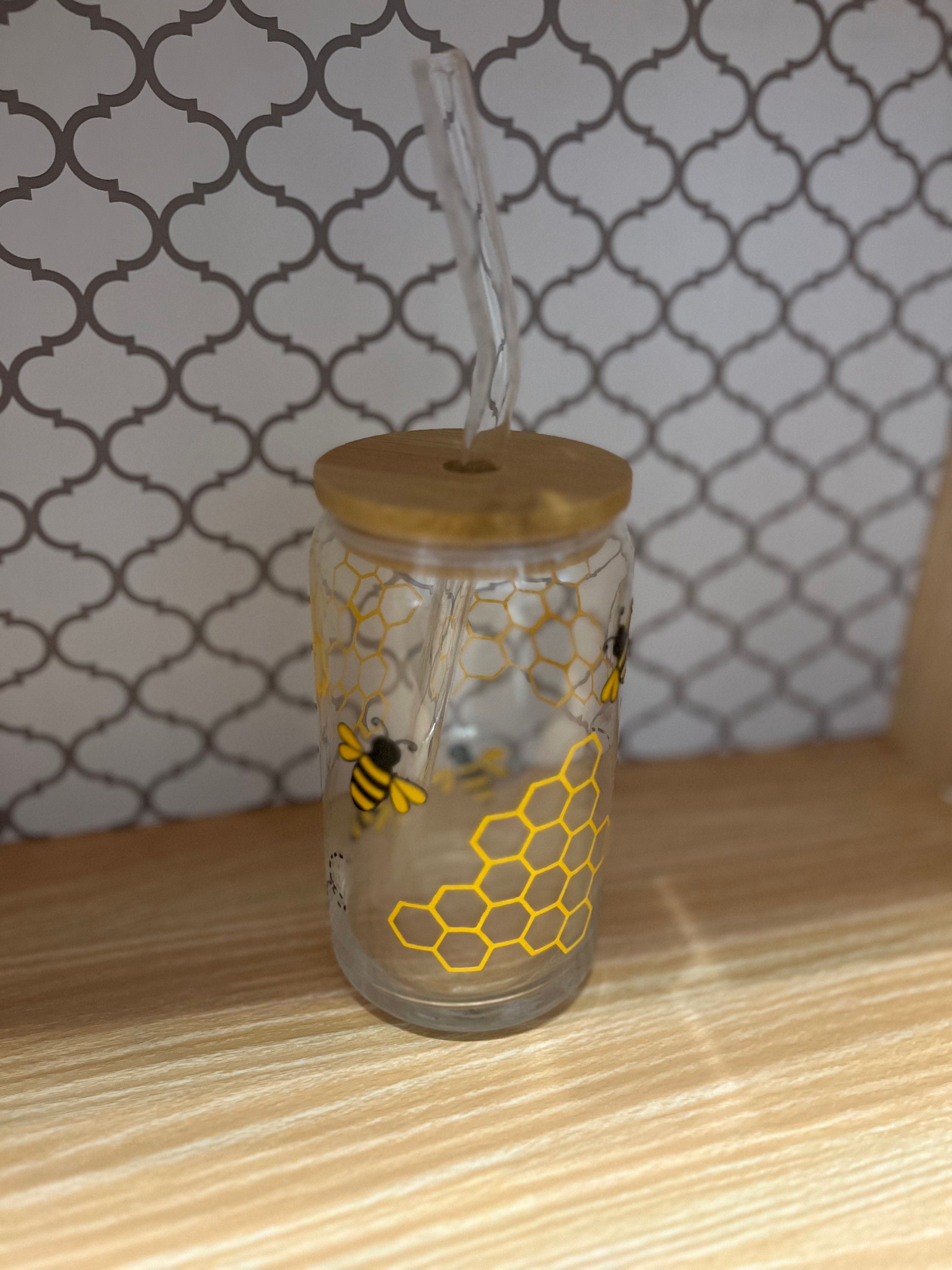 Honeycomb Glass Can 16oz – Aesthetic Iced Coffee Cup & Cold Drink Tumbler