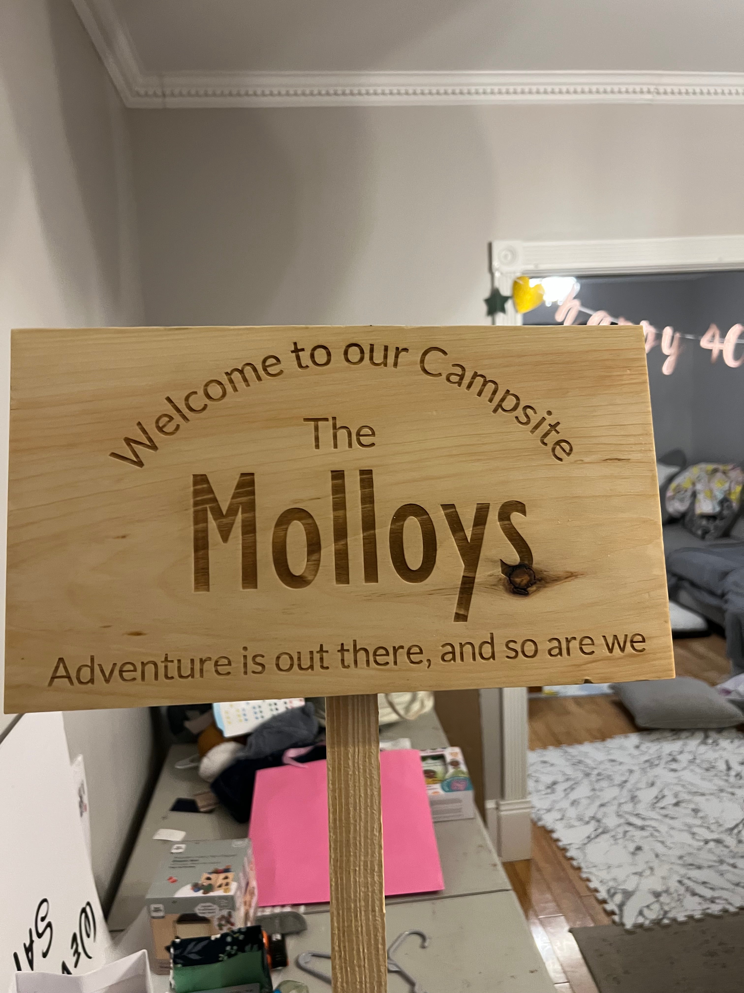 Engraved Wooden Camping Sign with Ground Stake | Welcome to Our Campsite Outdoor Décor