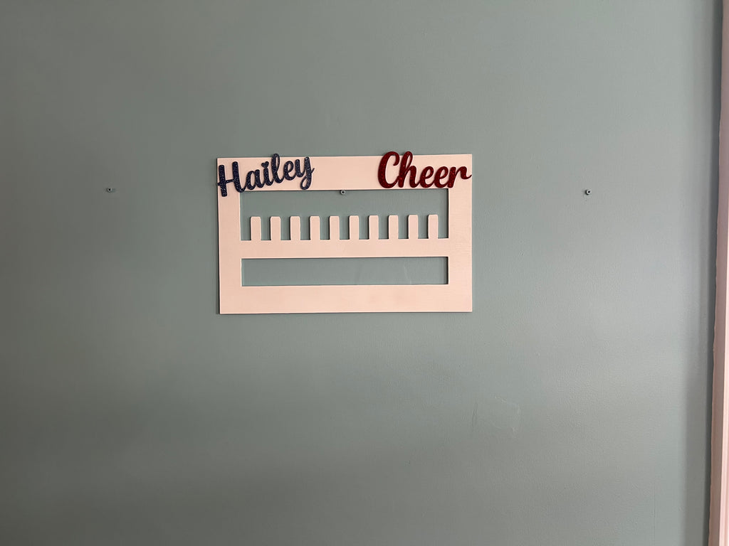 Custom Cheerleading Ring & Medal Holder – 18x11 Wood Display