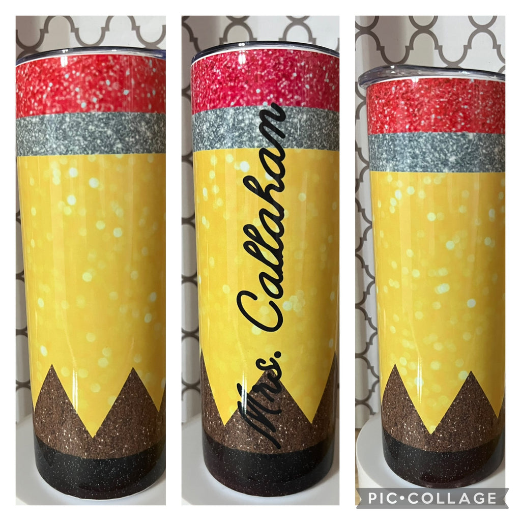 20oz Personalized Teacher Pencil Tumbler – Custom Name Teacher Gift
