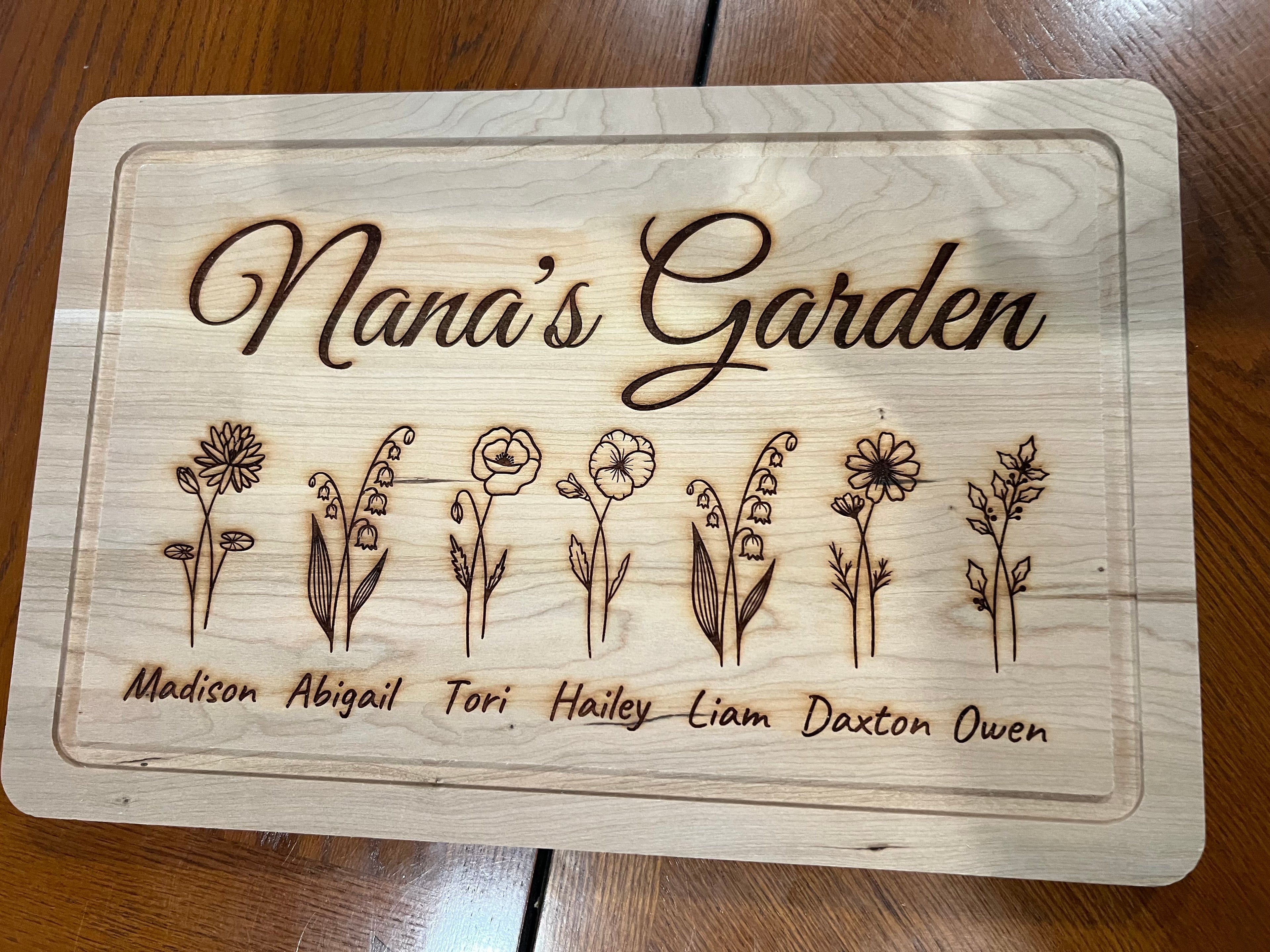 Personalized Grandparent Birth Flower Cutting Board | Custom Grandma or Grandpa Gift with Grandchildren Names