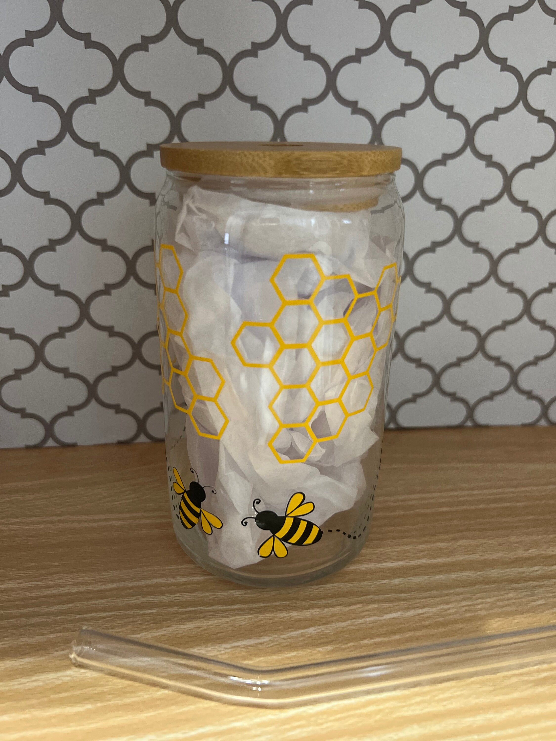 Honeycomb Glass Can 16oz – Aesthetic Iced Coffee Cup & Cold Drink Tumbler