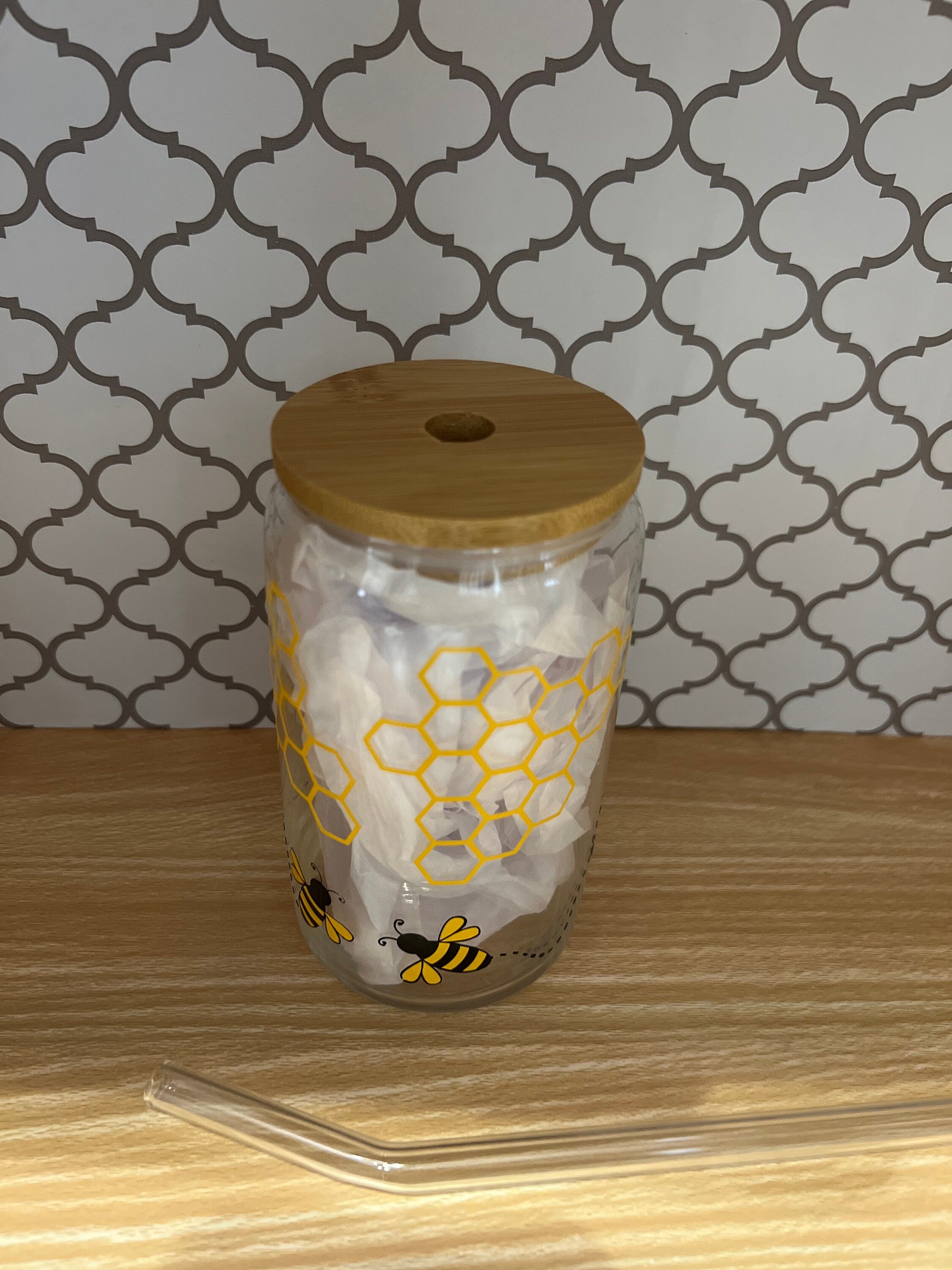Honeycomb Glass Can 16oz – Aesthetic Iced Coffee Cup & Cold Drink Tumbler