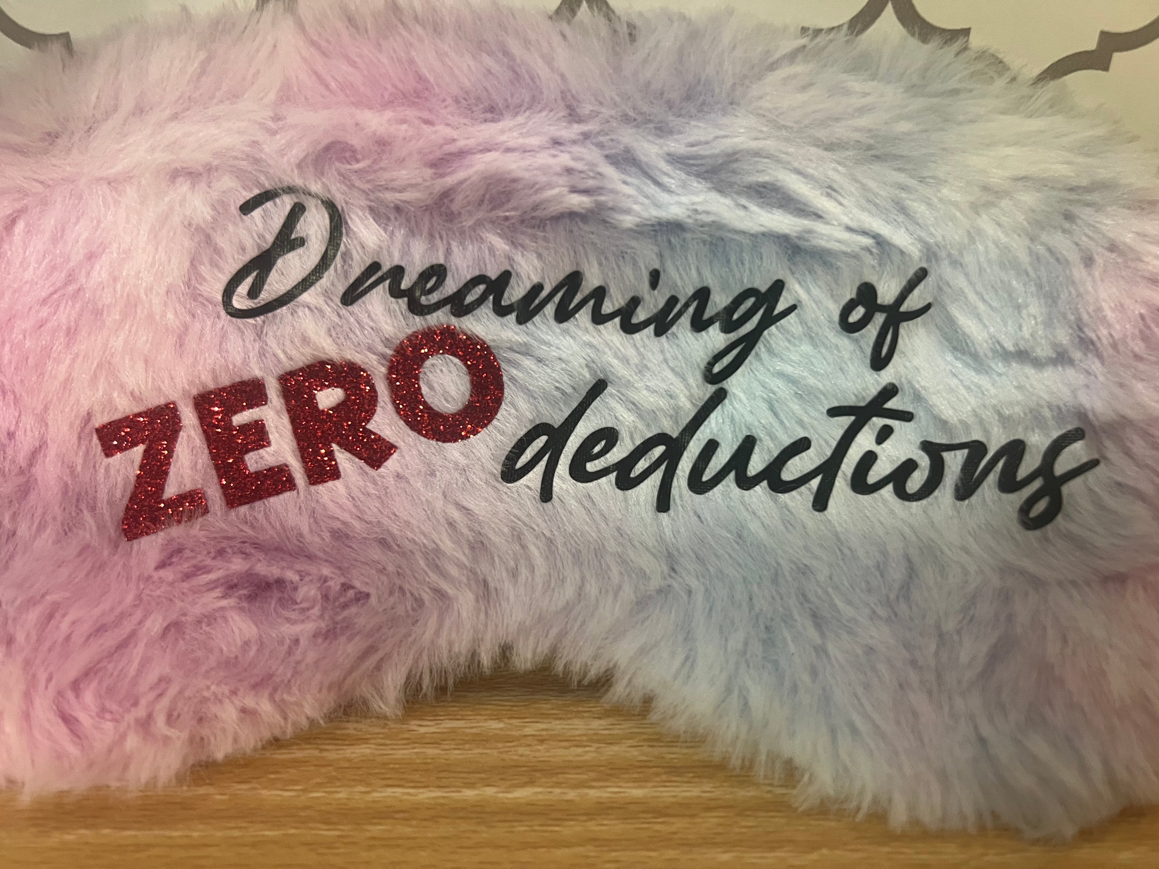 Fuzzy Rainbow Cheer Sleep Mask – Wake Up & Hit Zero | Dreaming of Zero Deductions