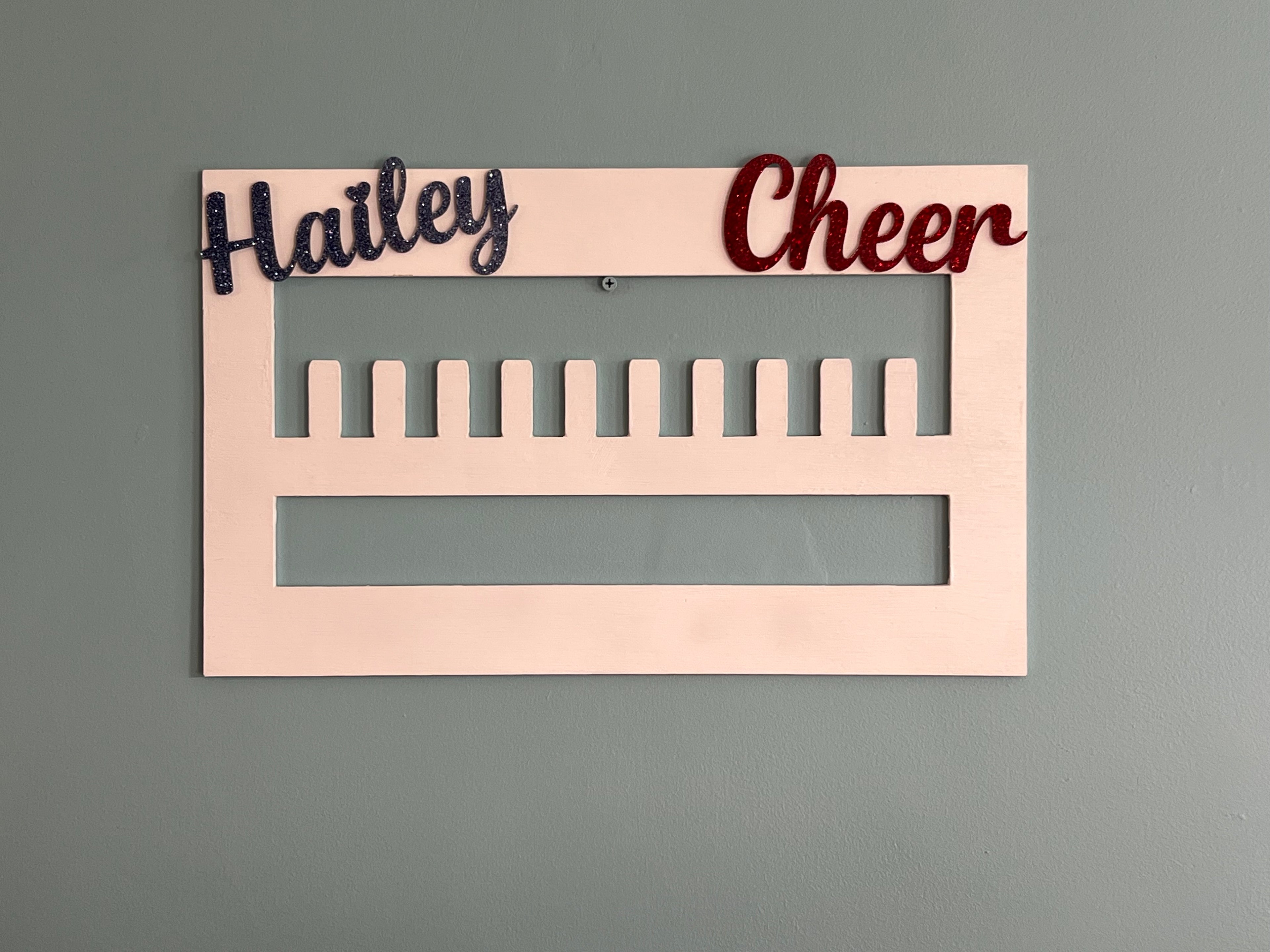 Custom Cheerleading Ring & Medal Holder – 18x11 Wood Display