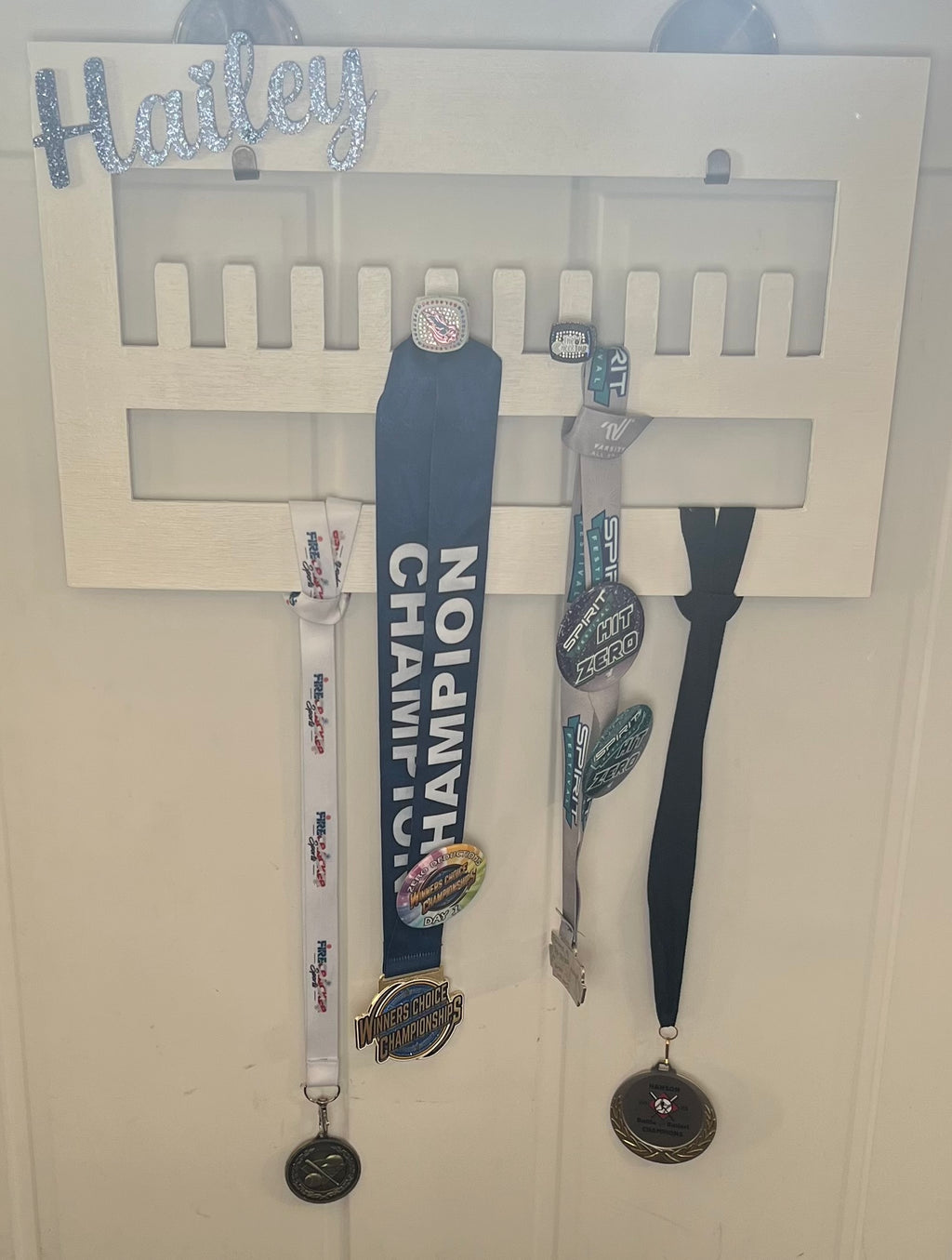 Custom Cheerleading Ring & Medal Holder – 18x11 Wood Display