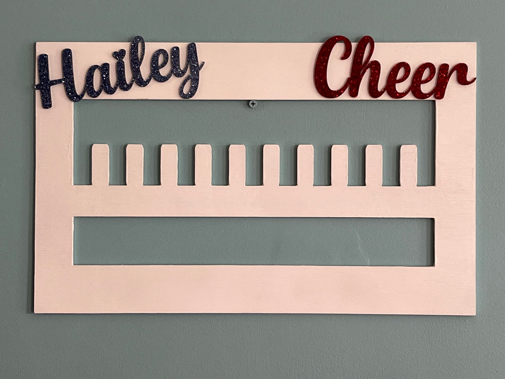 Custom Cheerleading Ring & Medal Holder – 18x11 Wood Display