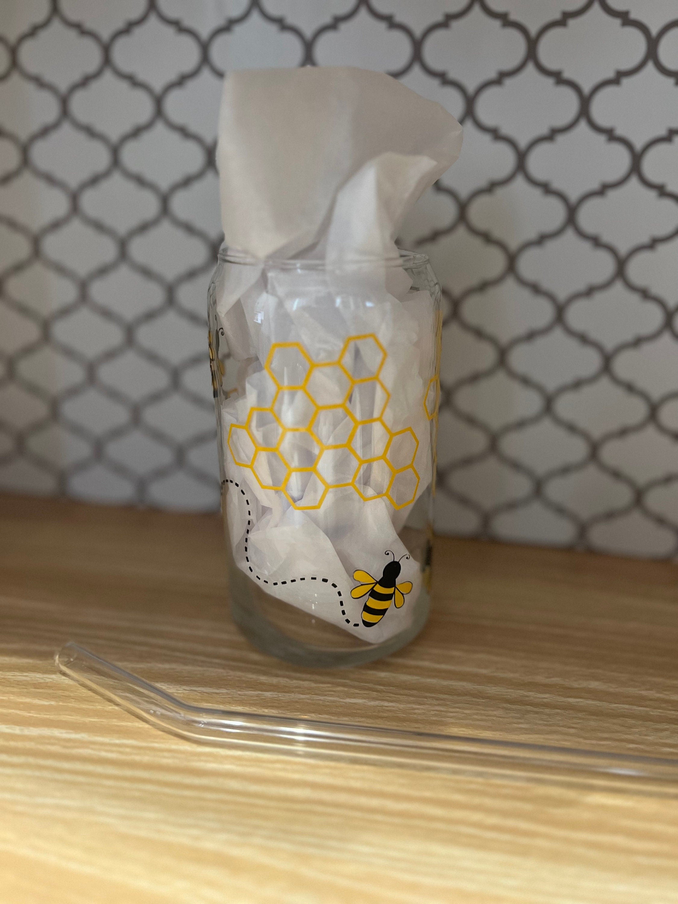 Honeycomb Glass Can 16oz – Aesthetic Iced Coffee Cup & Cold Drink Tumbler