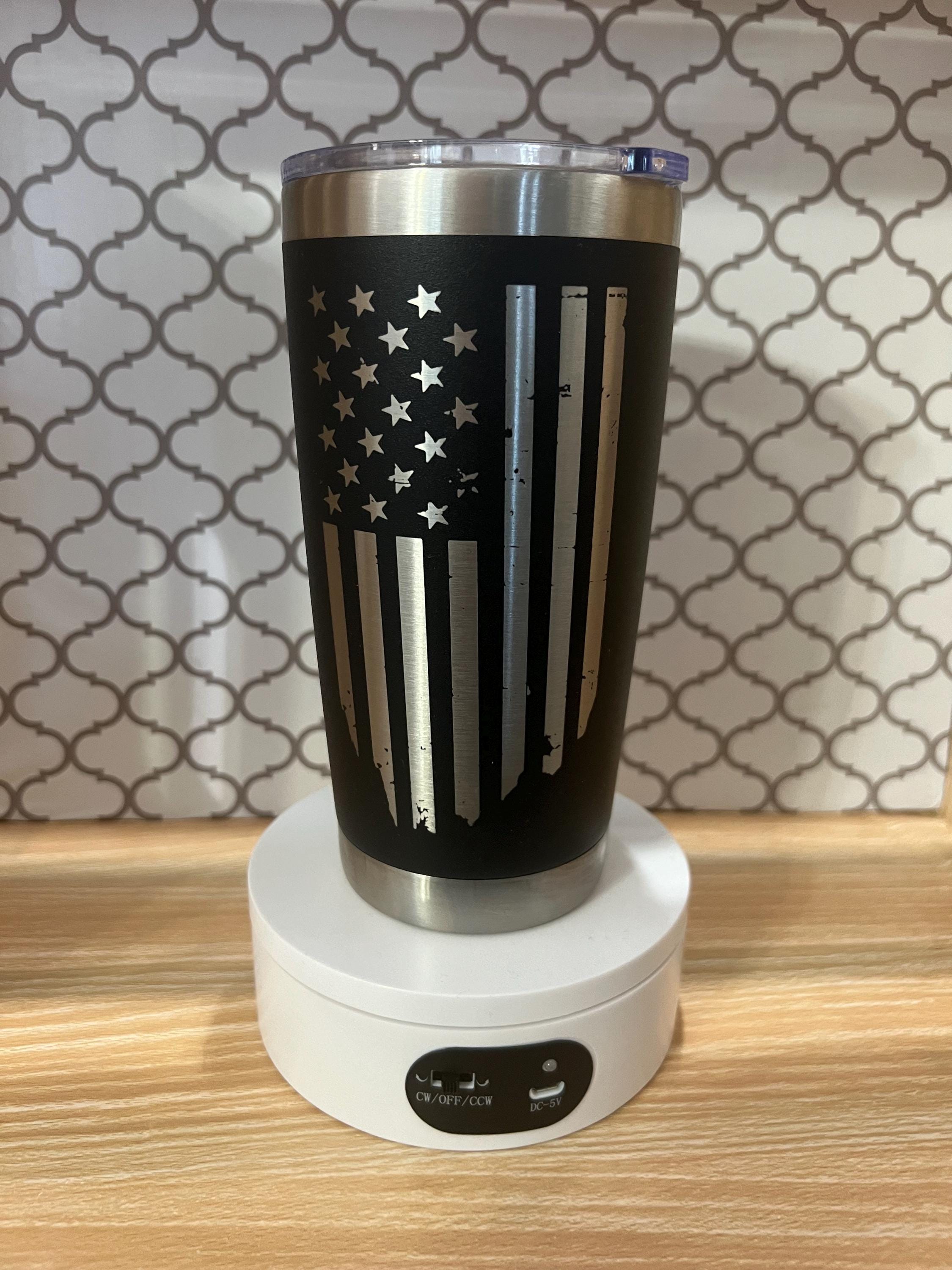 20oz Stainless Steel Engraved American Flag Tumbler – USA Patriotic Insulated Travel Mug